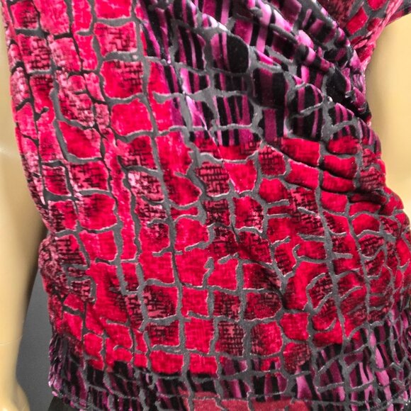 Y2K Snake Print Flocked Velvet Burnout Top Size M Pink Burgundy V Neck - Picture 5 of 14